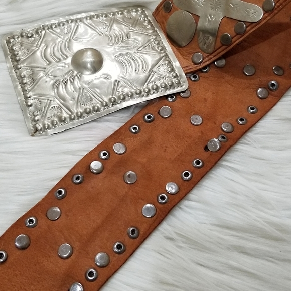 Vintage leather and silver belt main image 4